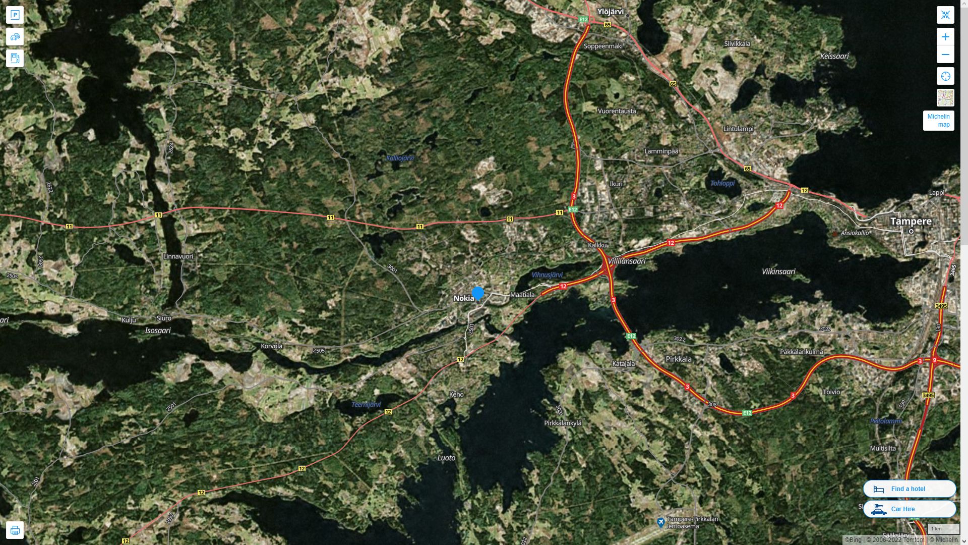 Nokia Finlande Autoroute et carte routiere avec vue satellite